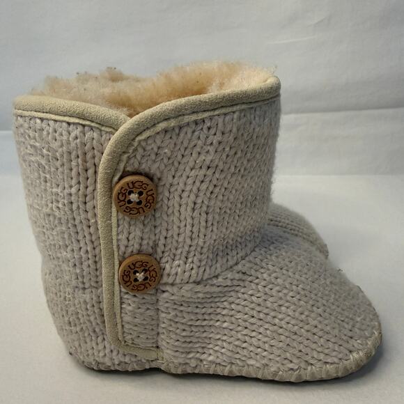 UGG Baby Booties Size 2/3 Beige Knit Shearling Lined Warm Cozy Fall Winter Prep - Picture 13 of 14